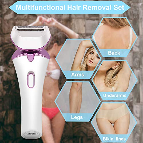Electric Razor for Women Lady Shaver Bikini Trimmer Body Hair Removal for Legs and Underarms Painless Cordless Rechargeable Wet and Dry Razor with LED Light. - Thumbnail 4
