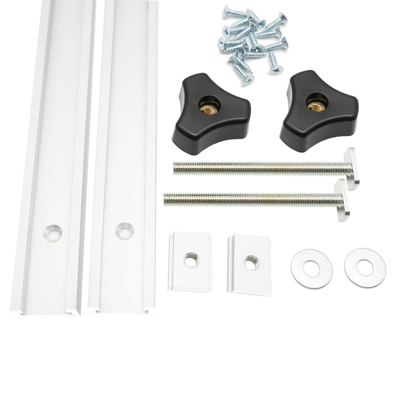 Iverntech Set of 2 Silver 400mm Aluminum T Track T Slot Rails with M8 Slider, M8 Screws with Knob Screws, Self Tapping Screws for Woodworking Stencils