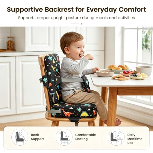 Image of Booster Seat for Kitchen Chair, Upgrade Toddler Booster Seat for Table | 3.5 inch High Density Foam Toddler Booster Seat for Dining Table with 5 inch Backrest, Front Safety Buckle, Travel Booster Chair