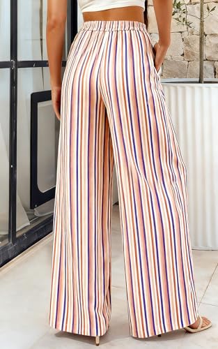 Image of PRETTYGARDEN Womens Pants Elastic Waist Floral Lightweight Palazzo Pants for Women Casual Lounge Wide Leg Pants Woman
