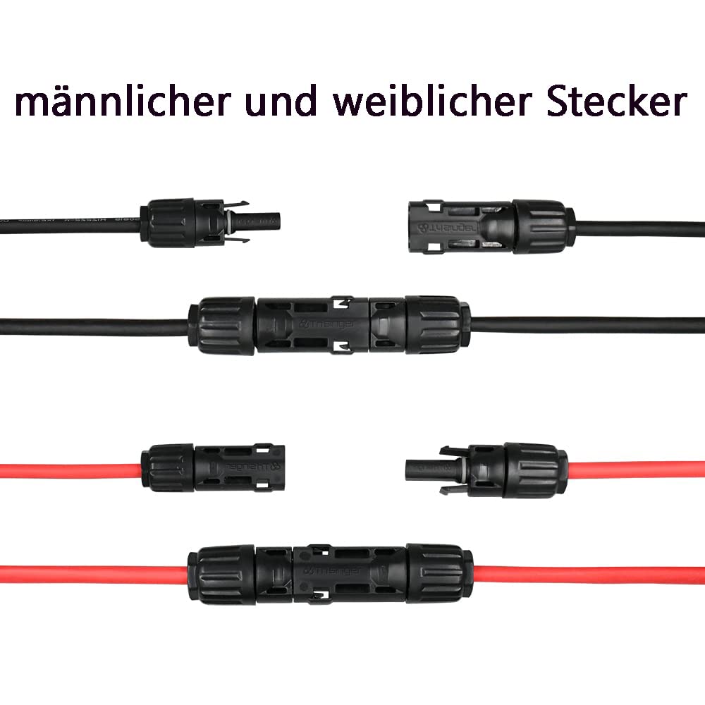 Cavo solare da 6 mm2, 10 m, 10 AWG, 1500 V, con connettore impermeabile IP68 femmina e spina (10 m)