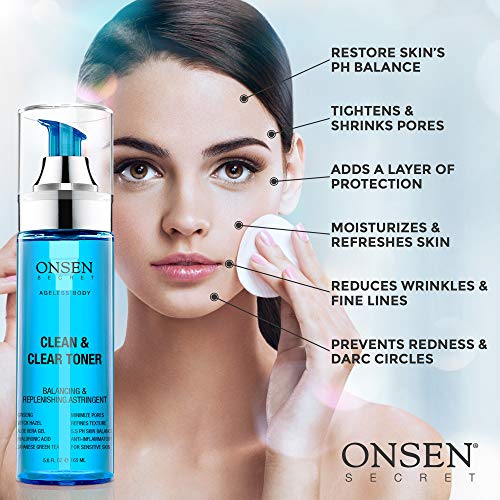 Onsen Japanese Clean & Clear Face Toner - Daily Perfecting & Revitalizing Toner with Witch Hazel, Aloe Vera, and Japanese Natural Hot Spring Minerals, Alcohol-Free, Skin Care Toner for Face, 6.5 oz - Thumbnail 6