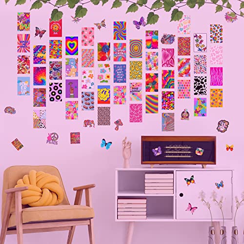 Awmgirl 133 Stück Ästhetisches Bild für Wandcollage, Indische Raumdekoration Wandkunstdrucke Collage Druck Kit, Bunte Hippie ästhetisches Bild für Wohnheim-wanddekoration