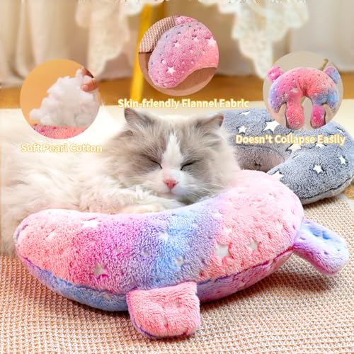 Image of Marchul 2pcs Cat Pillow, Soft Dog Pillow for Small Dog, Cat Calming Pillow for Better Sleep, Glow in The Dark Dog Neck Pillow, Machine Washable (Pink+Grey)