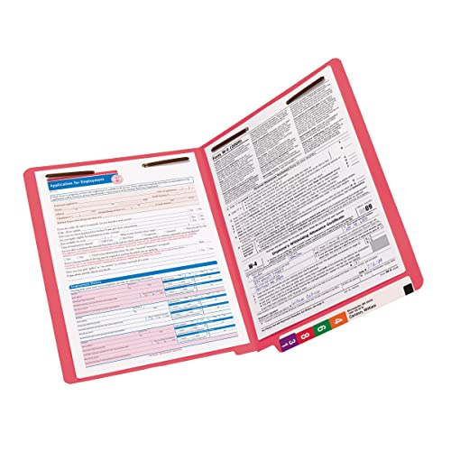 Image of Smead End Tab Fastener File Folder, Shelf-Master Reinforced Straight-Cut Tab, 2 Fasteners, Letter Size, Red, 50 per Box (25740) (Pack of 5)
