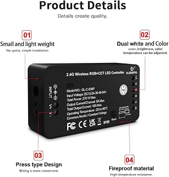 GLEDOPTO Zigbee Pro RGBCCT LED Strip Controller RGB CCT RGBW RGBWW 5 in 1 Compatible with SmartThings Amazon Echo Plus App/Voice Control (Zigbee Pro RGBCCT Controller with Reset Key)