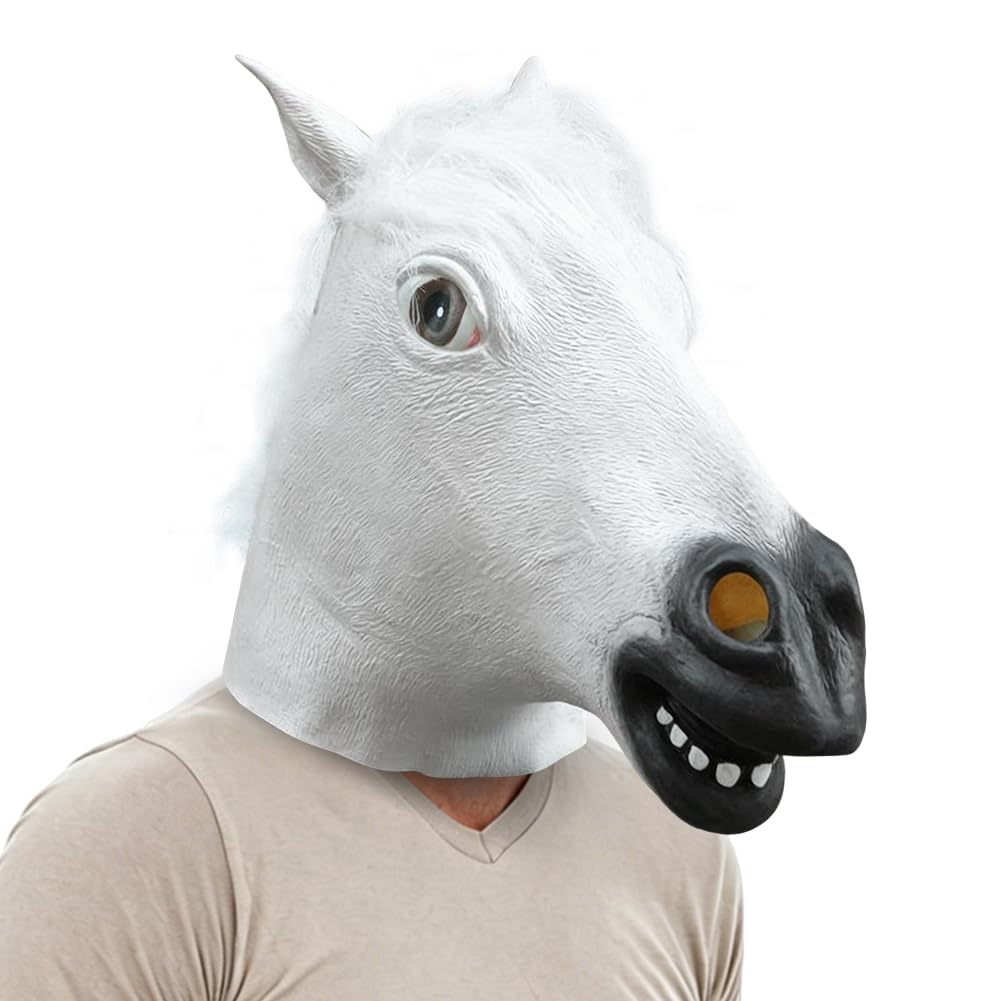 VorPrillynt Horse Mask, Animal Latex Mask, Halloween Horses Masks, Realistic Animal Full Head Latex Masks for Halloween Carnival Costume Party - White