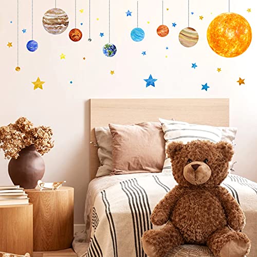 Planets And Space Wall Decals, Removable Solar System Wall Stickers, Cartoon Stars Wall Décor, Peel And Stick Universe Diy Art Murals Vinyl Wallpaper For Kids Boys Bedroom Nursery Decoration #TOP3