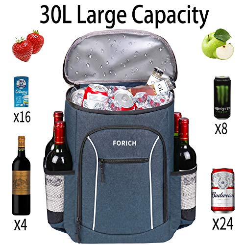 Forich Insulated Cooler Backpack Lightweight Soft Cooler Bag Leakproof Backpack Cooler For Men Women To Work Picnic Beach Camping Hiking Park Day Trips, 30 Cans(X - Blue) #TOP2