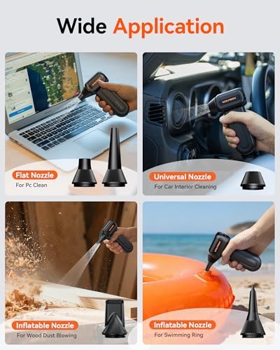 WOLFBOX MF60 Compressed Air Duster -110000RPM Super Power Electric Air Duster, 3-Speed Adjustable Rechargeable Cordless Air Blower with Fast Charging for PC Keyboard Cleaning, Car, Home, 5 Nozzle — view 6