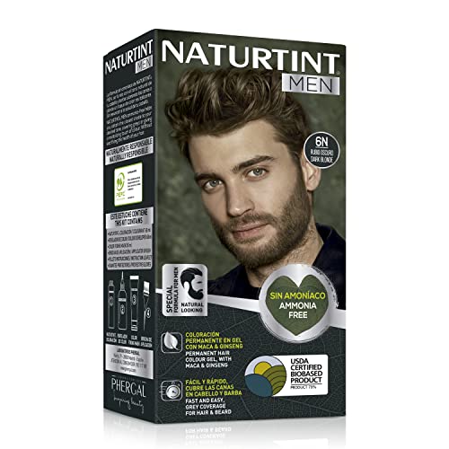 Naturtint Men | Coloración Permanente Sin Amoniaco | 100% Cobertura de Canas | Especial Hombres | Color natural y duradero | Biobased | Ingredientes Naturales | 6N Rubio Oscuro | 170 ml