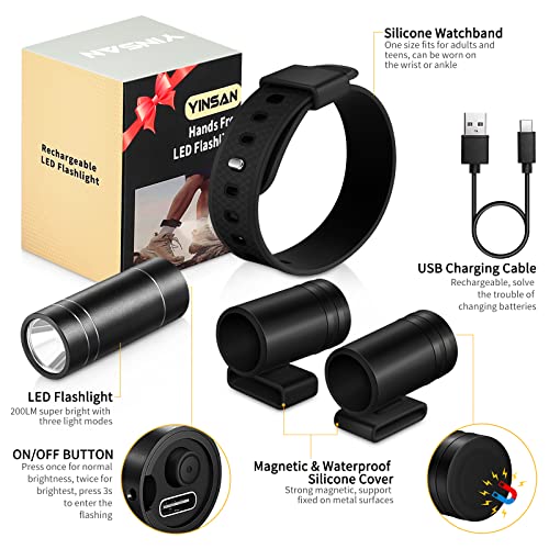 Yinsan Hands Free Led Flashlight With Watchband & Waterproof Magnetic Silicone Cover, Birthday Gifts For Men Women Gifts For Dad, Cool Gadget Rechargeable Light For Fishing Camping Repairing #TOP1