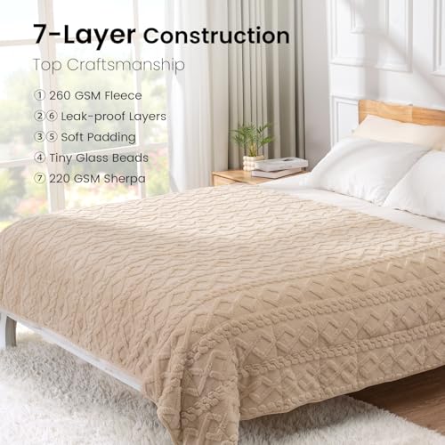 Image of Drewin Weighted Blanket Queen Size 17lbs, Classy Soft Jacquard Sherpa Weighted Blankets for Sleep Natural and Calming, Ultra-Cozy Sofa Bed Blanket for Winter, Beige, 60 x 80 inches
