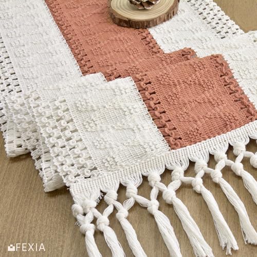 Image of FEXIA Boho Table Runner for Home Decor 12x36 Coral Farmhouse Decorations