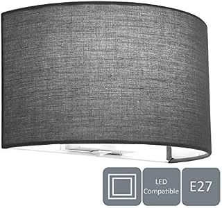 HARPER LIVING 1xE27 ES Wall Wash Light with Switch, Grey Semi-Circle Fabric Shade, Suitable for LED Upgrade, Ideal for Bedroom, Living Room, Hallway, Hotel, B and B