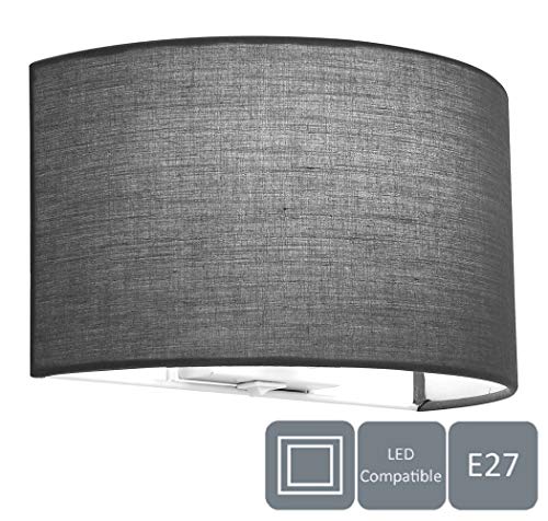 Harper Living - 1 applique murale E27 ES avec interrupteur, abat-jour en tissu demi-cercle gris, convient pour le passage aux LED, idéale pour chambre, salon, couloir, hôtel Cover
