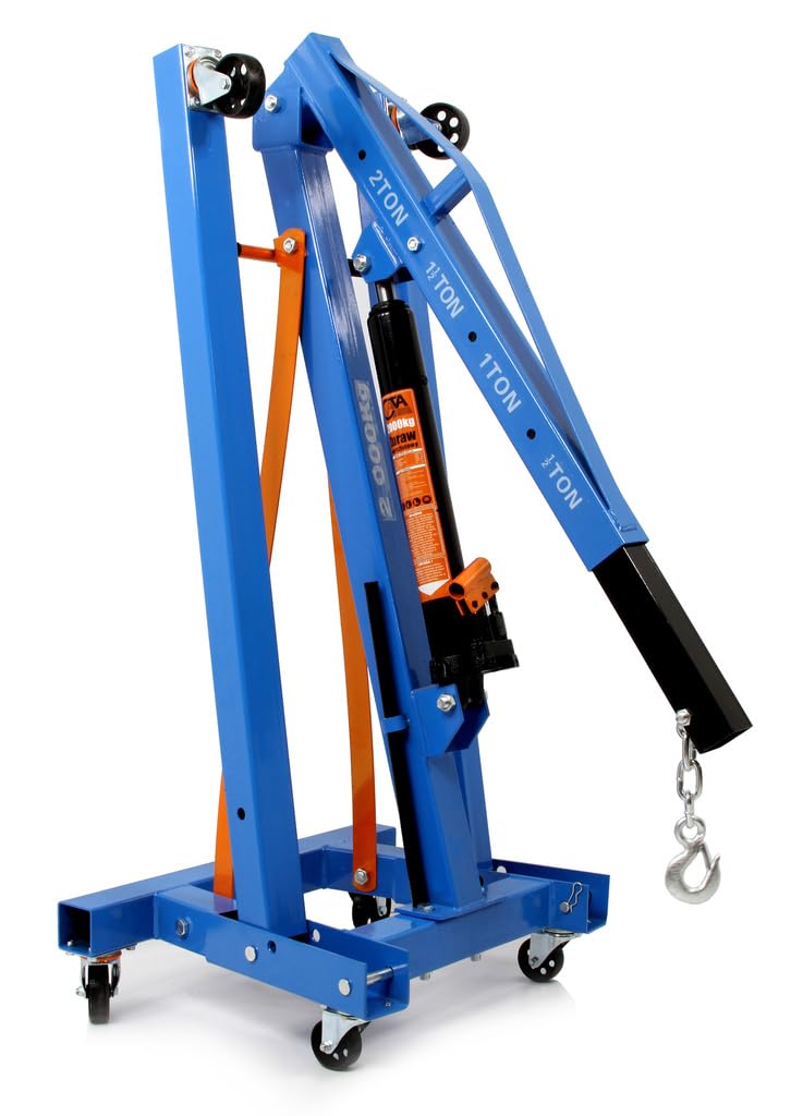 IMJ-Global Grue d'atelier 2 tonnes modèle M80405C avec bras réglable à 4 niveaux (500–2000 kg), levage jusqu'à 2270 mm, structure robuste et pliable avec chaîne et crochet inclus