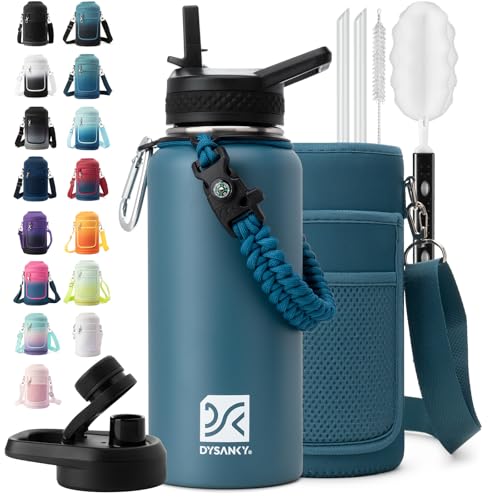 Insulated Water Bottle | Thickened Stainless Steel Vacuum Metal | Portable Sports Water Jug for Gym and Hiking with Straw, Carrier Bag, Handle Strap | BPA-Free 32 oz