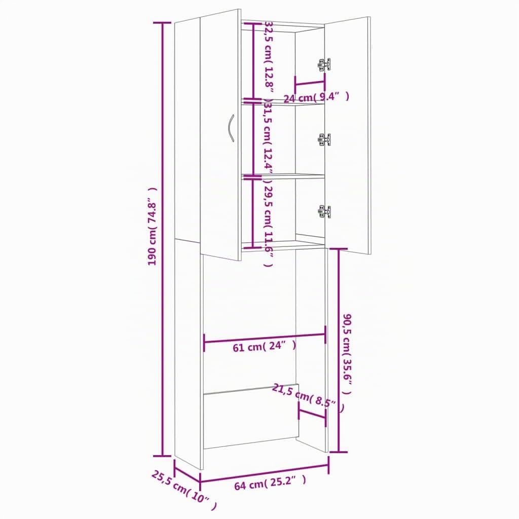 vidaXL Mobile per Lavatrice Rovere Sonoma 64x25,5x190 cm
