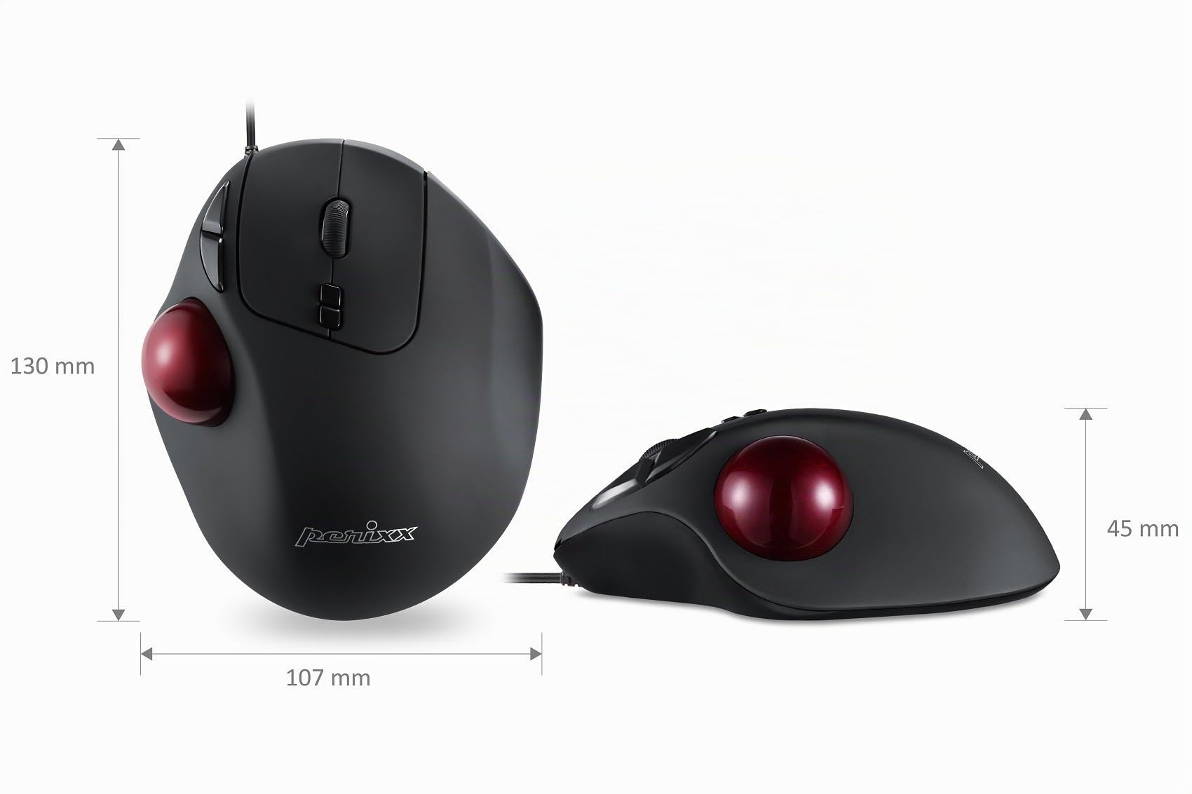 Perixx PERIMICE-517 Trackball Mouse Ergonomico con Cavo - 7 Tasti - 400/1000 DPI - Nero