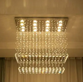 CRYSTA WORLD K9 Crystal Rectangular Chandelier Light Fixture With 8 Lights White(Ac/Dc)