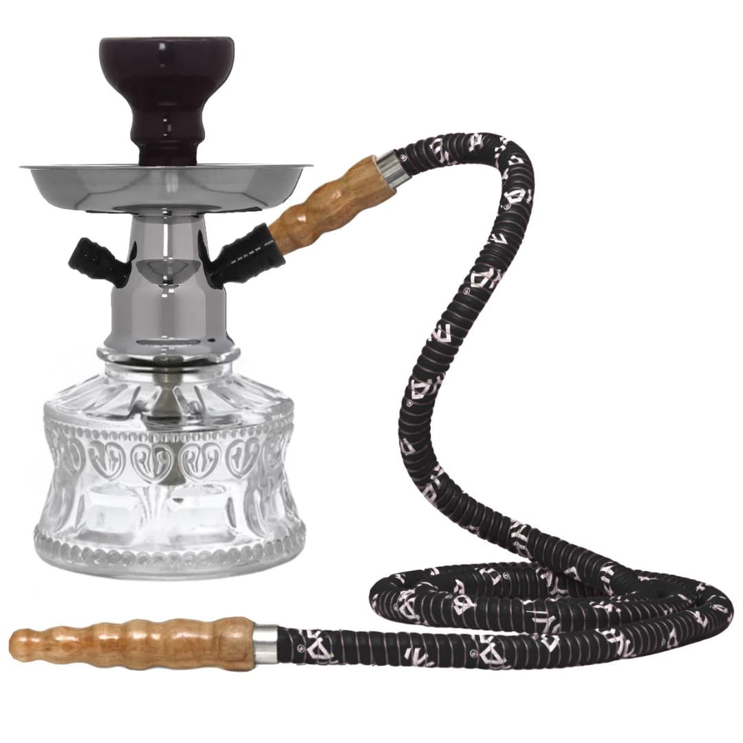 Mya BACCI 251 Hookah Black Purge Silver Stem - Complete Set with 12 inch bowl Clear Glass