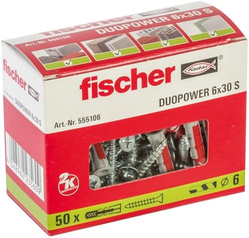 fischer - Wall plugs and screws 6x30 DuoPower, concrete dowels, B...