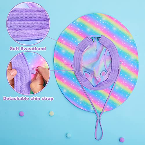 Image of Kids Sun Hat for Toddler Girls Unicorn Bucket Hats UV Protection Summer Hat for Kids Wide Brim Fishing Hat 2-8 Years