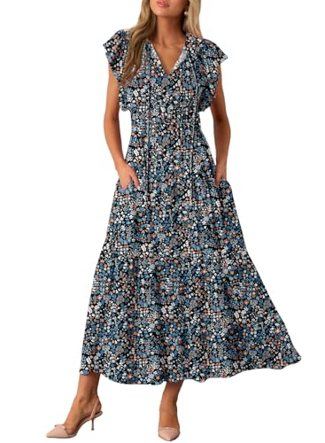 BLENCOT Women Maxi Floral Printed Dresses for Summer Tie V