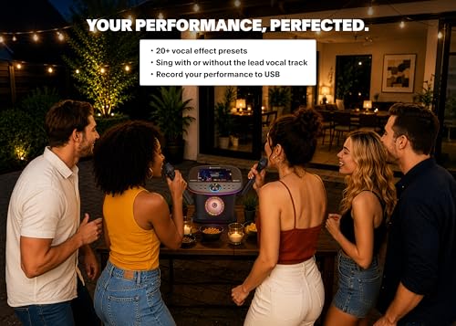 Image of Singing Machine Platinum Plus All-in-One Karaoke System with 2 Wireless Mics, Bluetooth /WiFi, Portable Premium Sound Speaker, App Compatible (YouTube, Spotify) for Home & Parties - Black