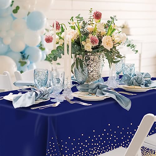 Image of Mulbozy 2 Pcs Navy Blue and Gold Table Cloth,Disposable Rectangle 54x108 in