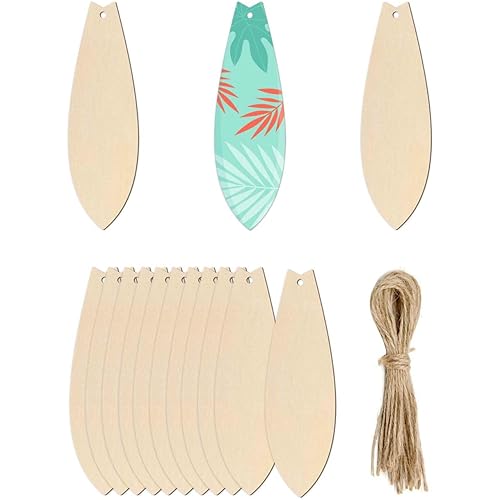 20pcs Surfboard Shape Unfinished Wood Cutouts DIY Crafts Blank Surf Board Wooden Ornaments for Summer Beach Hawaii Luau Party Decoration
