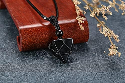 JOVIVI Black Obsidian Pyramid Crystal Protection Healing Stone Energy Generator Spiritual Pendant Necklace for Women Men,Natural Gemstone Amulet Reiki Jewellery Gifts