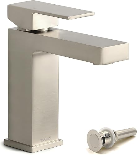 ORLANDO - Grifo de baño de níquel cepillado con un solo agujero, grifo de lavabo de baño de una sola manija, grifo de tocador de latón con línea de