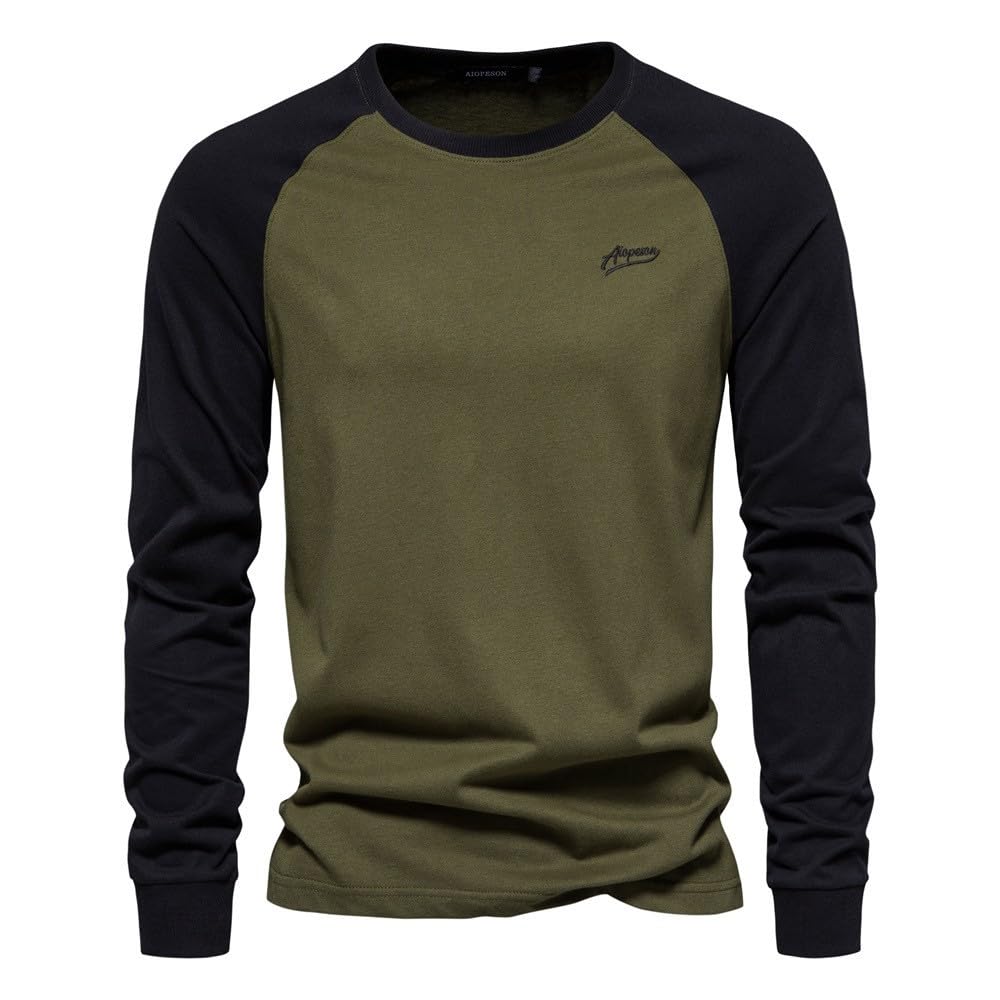Maglietta Uomo Maglietta da Uomo A Maniche Raglan, con Cuciture A Manica Lunga, Casual da Uomo, in Cotone-Verde-m
