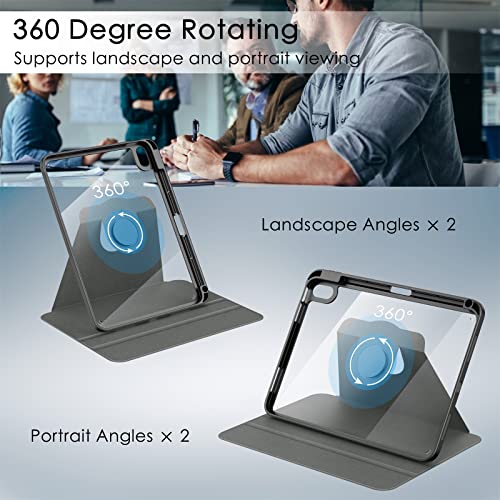 Soke Rotating Case For Ipad 10Th Generation 10.9-Inch 2022 With Pencil Holder - 360 Degree Rotate Stand Protective Case With Clear Back & Smart Sleep/Wake Cover - Black #TOP3