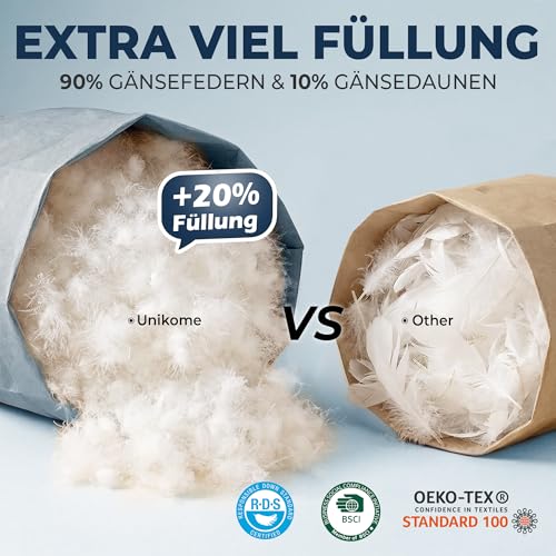 UNIKOME Bettdecke 135x200cm, Daunendecke Mit 100% Baumwolle Bettzug, Ganzjahresdecke Mit 1134g Daunen|Feder Füllung… – Ansicht 4