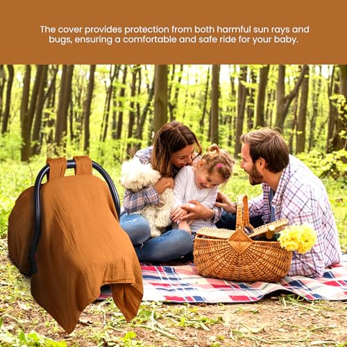 Image of EDEN BLISS 120x120cm Cotton Muslin Baby Car Seat Cover - Summer Girl & Boy Mustard