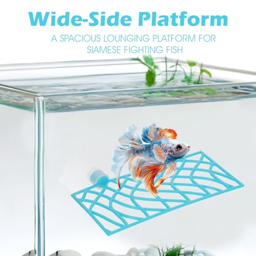 Image of 2Pcs Betta Fish Tank Accessories, Betta Tunnel & Hammock Aquarium Hideout, Bettas Fish Toys with Suction Cups Perfect for Hideout and Play Area, 3.9x2 Inch Platform, 3.9x1.6 Inch Tunnel(Blue)