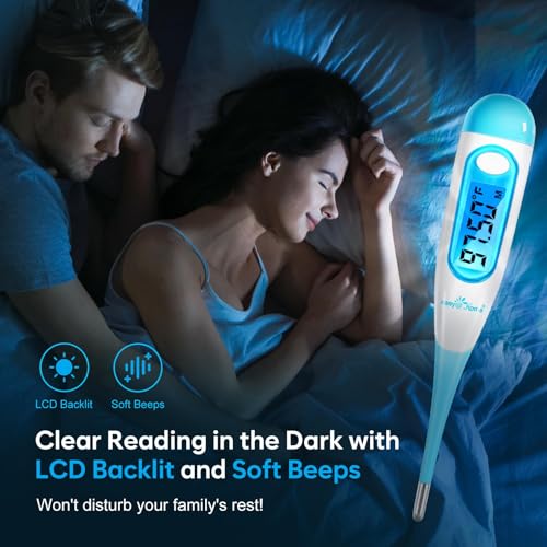 Image of Easy@Home Digital Basal Thermometer for Ovulation: Backlight LCD Display 1 /100th Degree High Precision BBT, Memory Recall, NOT Bluetooth Enabled - Scan Results with Premom Fertility Tracker App, Blue