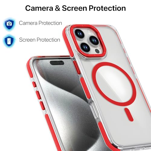 Image of eller sante Apex Magpro Back Cover Case for iPhone 16 Pro Scratch Resistant Camera Screen Protector TPU Shockproof 10ft Drop Protection Support Mag-Safe Wireless Charging- Red