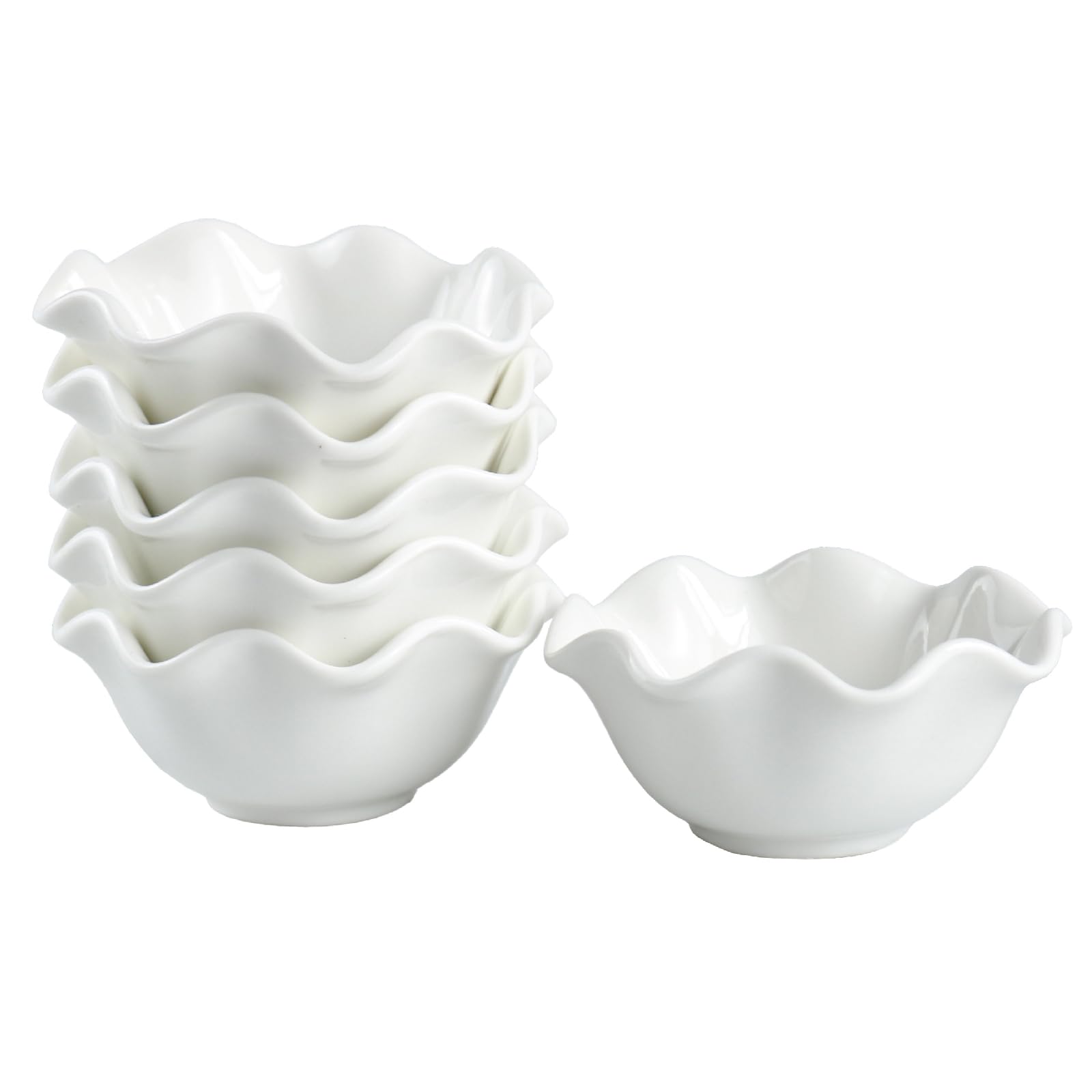 Set di 6 ciotole in ceramica per crème brûlée, 45,4 g, adatte al forno, ciotole floreali per cuocere soufflé, piccole pirottini, set da 6, bianco