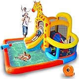 TiliKuly Kid Inflatable Bounce House with 450w Blower Water Slides Inflatable Bounce House for Kids Toddlers Ball Pit Inflatable Water Pool Park Slide Jumping Bouncy House Giraffe Yard Outdoor Bouncer