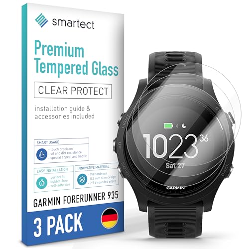 smartect Cristal Templado [3 Piezas, Clear] para Garmin Forerunner 935, Protector de Pantalla HD Antiarañazos, Sin Burbujas, Dureza 9H, 0.3mm Ultra Transparente, Ultra Resistente