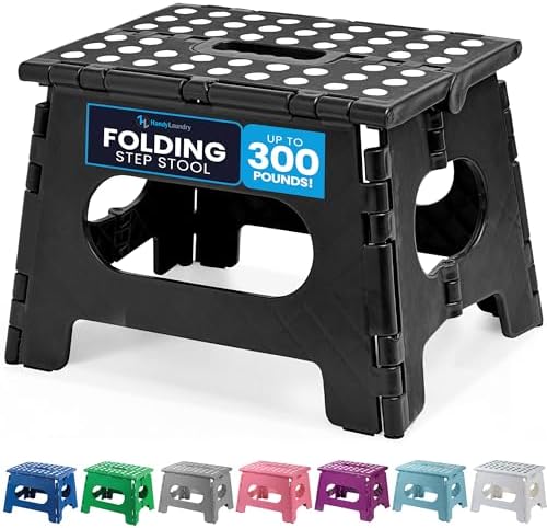 Handy Laundry Folding Step Stool - Sturdy Enough Collapsible Stool to Support Adults - Opens Easy with One Flip - Great for Kitchen, Bathroom or Bedroom (Black - 9 Inch)