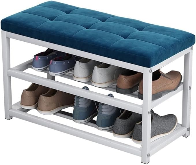 Banc à chaussures en acier et étagère de rangement pour entrée