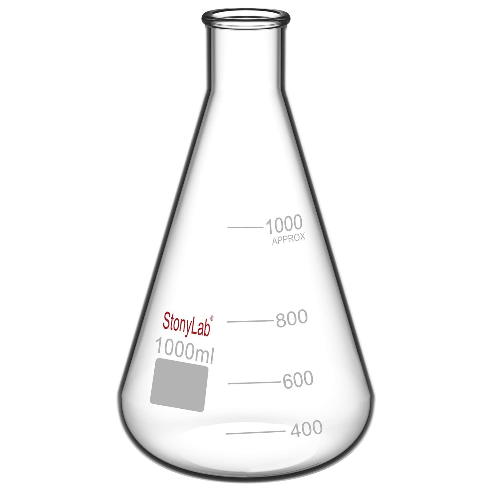 stonylab 1-Paquet Erlenmeyer Fiole en Verre Borosilicate, Erlenmeyer Flask à Paroi Épaisse avec Bord Résistant - 1000ml