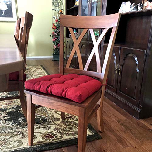 Barnett Home Decor Cotton Duck Red Dining Chair Pad With Ties - Size Standard - Latex Foam Fill Cushion - Machine Washable, Reversible, Solid Color, 100% Cotton, Made In Usa (Fire Engine - Flame) #TOP1