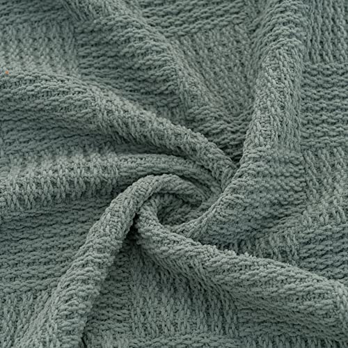 Recyco Chenille Throw Blanket For Couch, Soft Cozy Knit Throw Blankets With Tassels, Woven Chenille Throw Blanket Knitted Blanket For Bed Sofa Chair, 50 X 60 Inches, Sage Green, Laundry Bag Included #TOP2