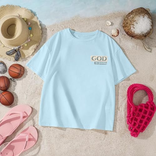 Image of KEEVICI Boys God is Good Shirt Christian Faith Shirts for Kids Jesus Beach Palm Tree Hawaiian Tshirt Graphic Tees Cotton Tops